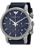 Emporio Armani Luigi Chronograph Blue Dial Black Leather Strap Watch For Men - AR1736
