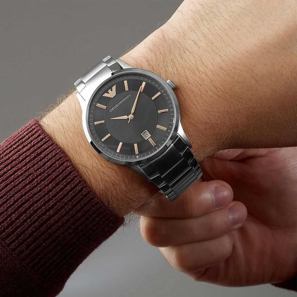 Emporio Armani Renato Quartz Grey Dial Silver Steel Strap Watch For Men - AR2514