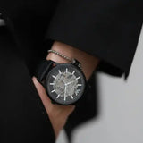 Emporio Armani Meccanico Automatic Skeleton Black Dial Black Leather Strap Watch For Men - AR60042