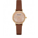 Emporio Armani Gianni T Bar Quartz Pink Mother of Pearl Dial Brown Leather Strap Watch For Women - AR1960