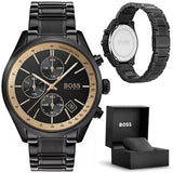 Hugo Boss Grand Prix Chronograph Black Dial Black Steel Strap Watch for Men - 1513578
