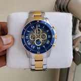 Fossil Grant Sport Automatic Skeleton Blue Dial Two Tone Steel Strap Watch for Men - ME3141