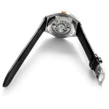 Emporio Armani Zeta Automatic Skeleton Silver Dial Black Leather Strap Watch For Men - AR60018
