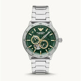Emporio Armani Meccanico Automatic Green Dial Silver Steel Strap Watch For Men - AR60053