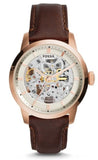 Fossil Townsman Automatic Skeleton White Dial Brown Leather Strap Watch for Men - ME3078