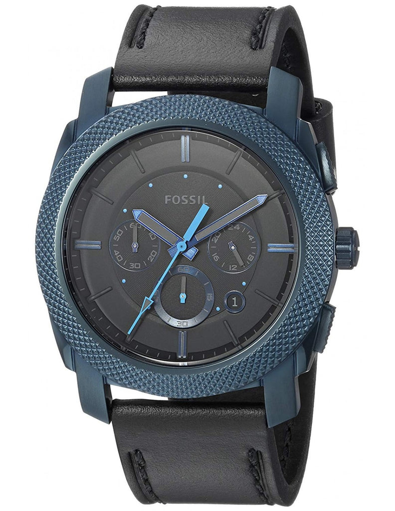 Fossil Machine Chronograph Black Dial Black Leather Strap Watch for Men - FS5361