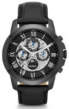 Fossil Grant Automatic Chronograph Black Dial Black Leather Strap Watch for Men - ME3028