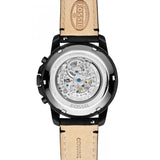 Fossil Grant Automatic Chronograph Black Dial Black Leather Strap Watch for Men - ME3028