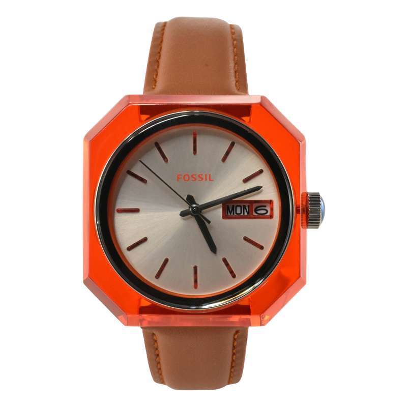 Fossil Candy White Dial Brown Leather Strap Watch for Women - ES3537