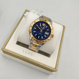 Versace Hellenyium GMT Blue Dial Two Tone Steel Strap Watch for Men - V11060017