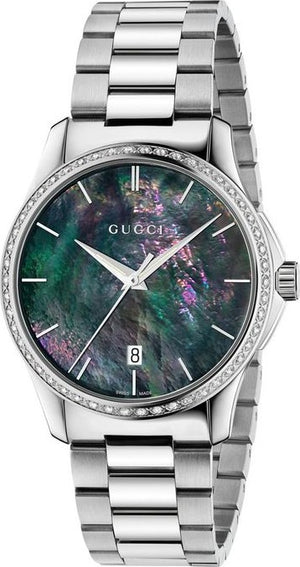 Gucci G Timeless Diamonds Mother of Pearl Blue Dial Silver Steel Strap Unisex Watch - YA126458