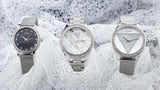 Guess Tri Glitz Quartz Silver Dial Silver Mesh Bracelet Watch For Women - W1142L1