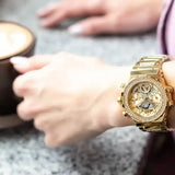 Guess Fusion Chronograph Gold Dial Gold Steel Strap Watch for Women - GW0552L2