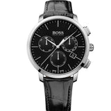 Hugo Boss Chronograph Black Dial Black Leather Strap Watch For Men - 1513266