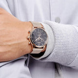 Hugo Boss Companion Chronograph Black Dial Rose Gold Mesh Strap Watch For Men - 1513548