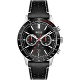 Hugo Boss Allure Chronograph Black Dial Black Leather Strap Watch for Men - 1513920