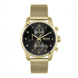 Hugo Boss Skymaster Chronograph Black Dial Gold Mesh Bracelet Watch for Men - 1513838