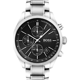 Hugo Boss Grand Prix Chronograph Black Dial Silver Steel Strap Watch for Men - 1513477