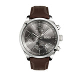 Hugo Boss Grand Prix Chronograph Grey Dial Brown Leather Strap Watch for Men - 1513476