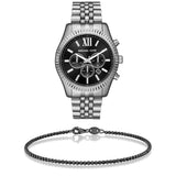 Michael Kors Lexington Chronograph Black Dial Black Steel Strap Watch For Men - MK8602
