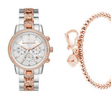 Michael Kors Ritz Chronograph Silver Dial Two Tone Steel Strap Watch For Women - MK6938