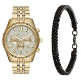 Michael Kors Lexington Chronograph Gold Dial Gold Steel Strap Watch For Men - MK8579
