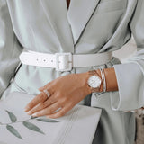 Daniel Wellington Iconic Link White Dial Rose Gold Steel Strap Watch For Women - DW00100211