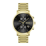 Hugo Boss Integrity Chronograph Black Dial Gold Steel Strap Watch for Men - 1513781