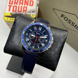 Fossil Grant Chronograph Blue Dial Blue Leather Strap Watch for Men - FS5373