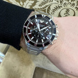 Emporio Armani Diver Chronograph Black Dial Silver Steel Strap Watch For Men - AR11360