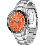Hugo Boss Runner Chronograph Orange Dial Silver Steel Strap Watch for Men - 1514162