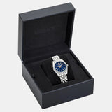 Versace V-Code Analog Blue Dial Silver Steel Strap Watch for Women - VE8I00324