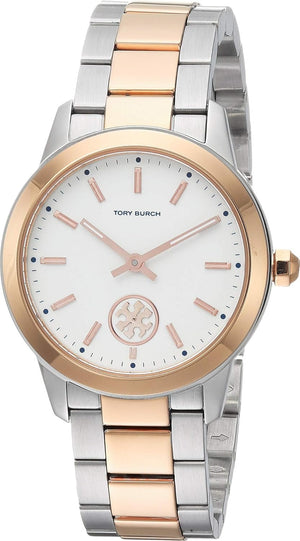 Tory Burch Collins White Dial Two Tone Steel Strap Watch for Women - TBW1305
