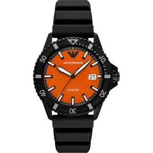Emporio Armani World Explorer Orange Dial Black Silicone Strap Watch for Men - AR11684