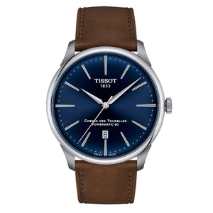 Tissot Chemin des Tourelles Automatic Powermatic 80 Blue Dial Brown Leather Strap Watch for Men - T139.407.16.041.00