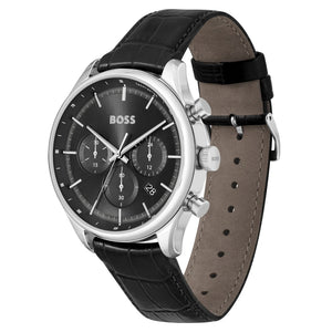Hugo Boss Gregor Chronograph Black Dial Black Leather Strap Watch for Men - 1514049
