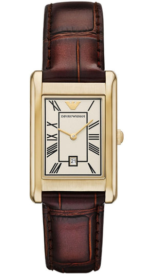 Emporio Armani Gino White Dial Brown Leather Strap Watch for Men - AR11665
