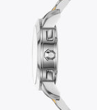 Tory Burch Classic Chronograph White Dial Two Tone Steel Strap Watch for Women - TBW1034