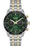 Hugo Boss Tourmaster Chronograph Green Dial Two Tone Steel Strap Watch for Men - 1514287