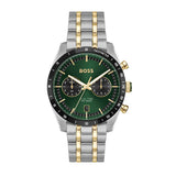 Hugo Boss Tourmaster Chronograph Green Dial Two Tone Steel Strap Watch for Men - 1514287