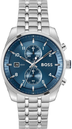 Hugo Boss Skytraveller Chronograph Blue Dial Silver Steel Strap Watch for Men - 1514216