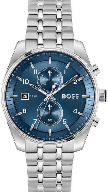 Hugo Boss Skytraveller Chronograph Blue Dial Silver Steel Strap Watch for Men - 1514216
