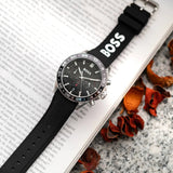 Hugo Boss Runner Chronograph Black Dial Black Silicone Strap Watch for Men - 1514141
