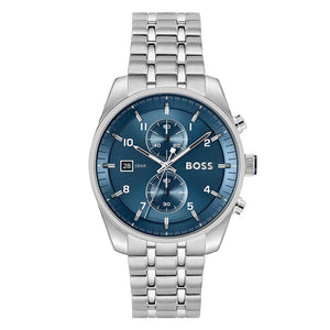 Hugo Boss Skytraveller Chronograph Blue Dial Silver Steel Strap Watch for Men - 1514216
