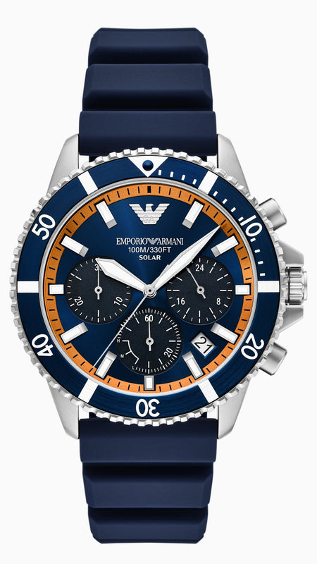 Emporio Armani World Explorer Chronograph Blue Dial Blue Silicone Strap Watch for Men - AR11696