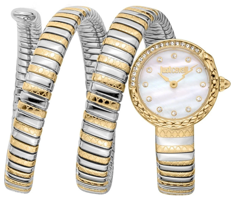 Just Cavalli Enchanting Mother of Pearl Dial Two Tone Steel Strap Watch for Women - JC1L302M0055