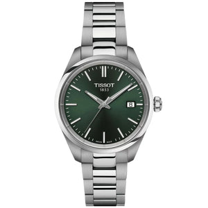 Tissot PR 100 Quartz Green Dial Silver Steel Strap Watch for Women - T150.210.11.091.00