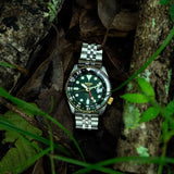 Seiko 5 Sports Forest Green Sunrise Limited Edition Green Dial Silver Steel Strap Watch for Men - SSK050K1