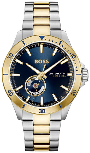 Hugo Boss Troper Chronograph Automatic Blue Dial Two Tone Steel Strap Watch for Men - 1514201