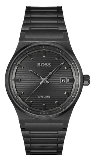 Hugo Boss Candor Automatic Black Dial Black Steel Strap Watch for Men - 1514120